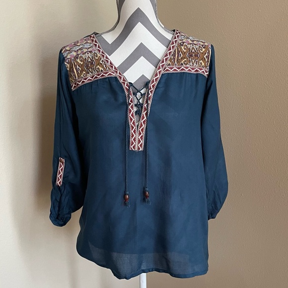 gimmicks by BKE Tops - Gimmicks - Teal Boho Top - Shirt - Blouse - Size: Small